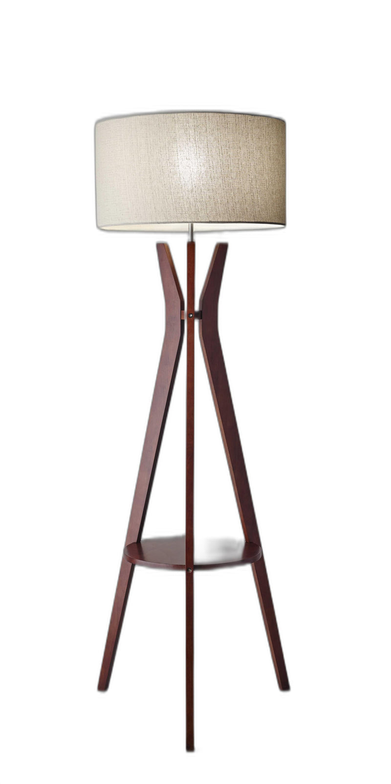 60" Brown And White Solid Wood Tripod Floor Lamp With White Fabric Drum Shade - Lighting