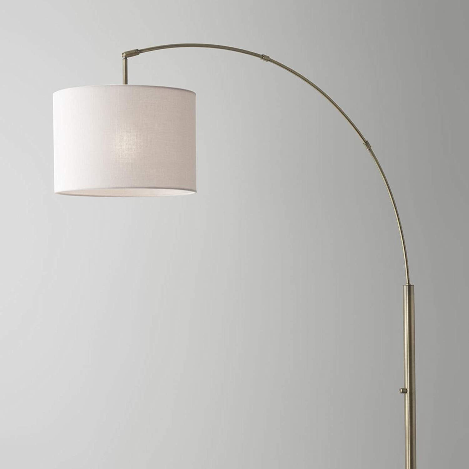 74" Brass Metal Arc Floor Lamp With Off White Linen Drum Shade - Lighting