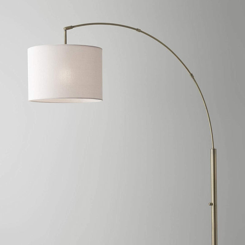 74" Brass Metal Arc Floor Lamp With Off White Linen Drum Shade - Lighting