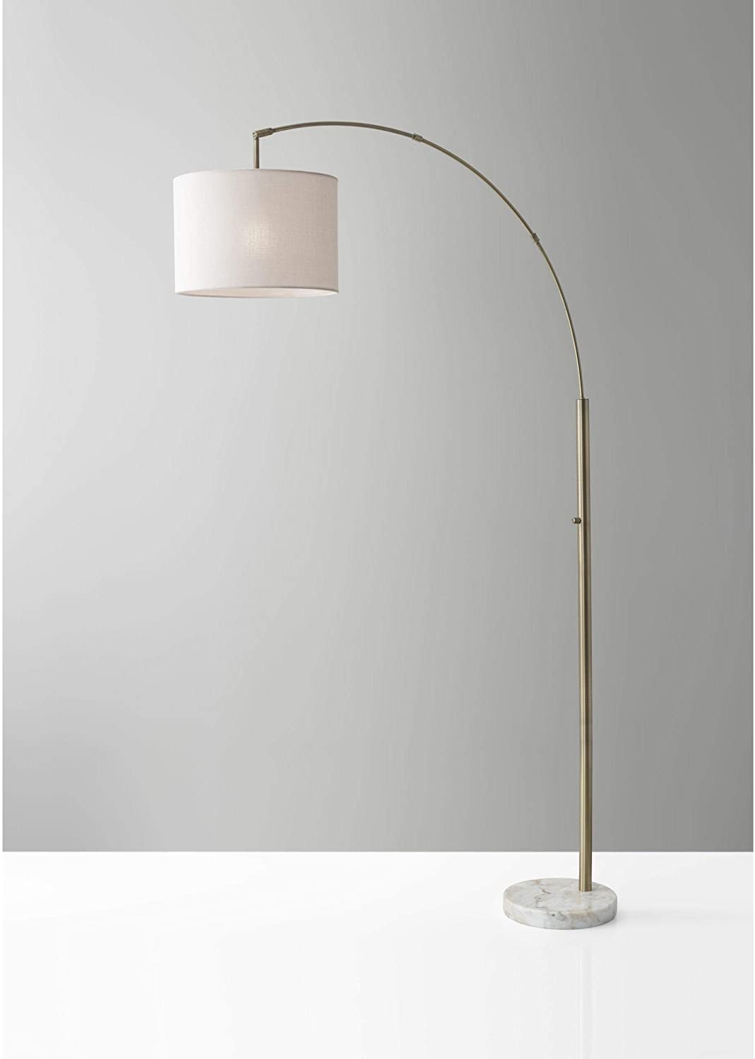 74" Brass Metal Arc Floor Lamp With Off White Linen Drum Shade - Lighting