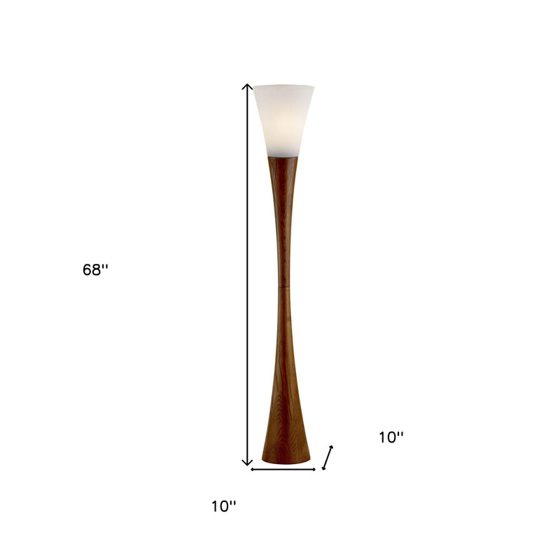 68" Brown And White Solid Wood Novelty Floor Lamp With White Acrylic Cone Shade - Lighting
