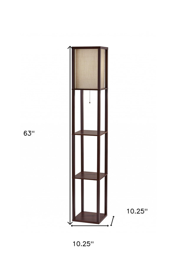 63" Brown Column Floor Lamp With Beige Fabric Square Shade - Lighting