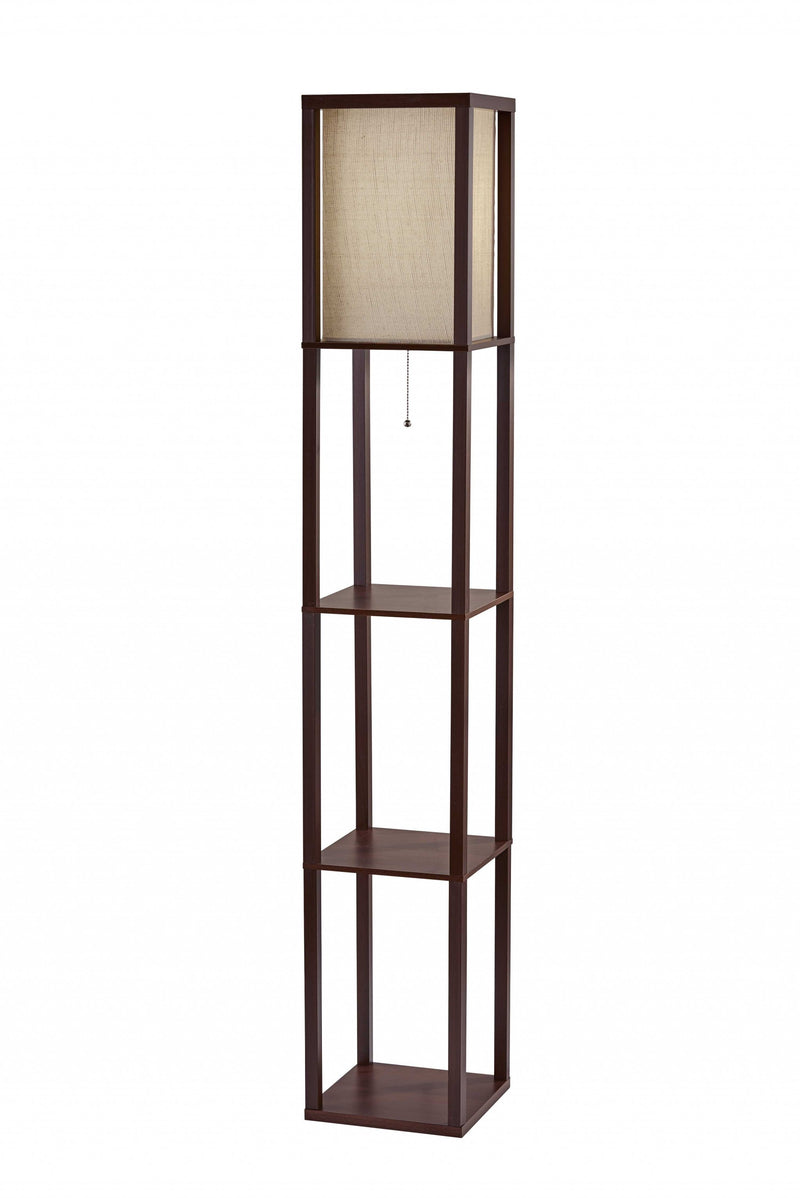 63" Brown Column Floor Lamp With Beige Fabric Square Shade - Lighting