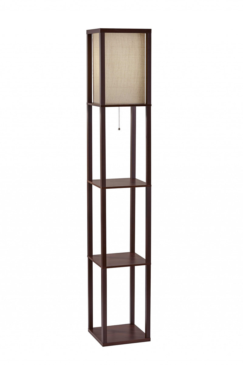 63" Brown Column Floor Lamp With Beige Fabric Square Shade - Lighting