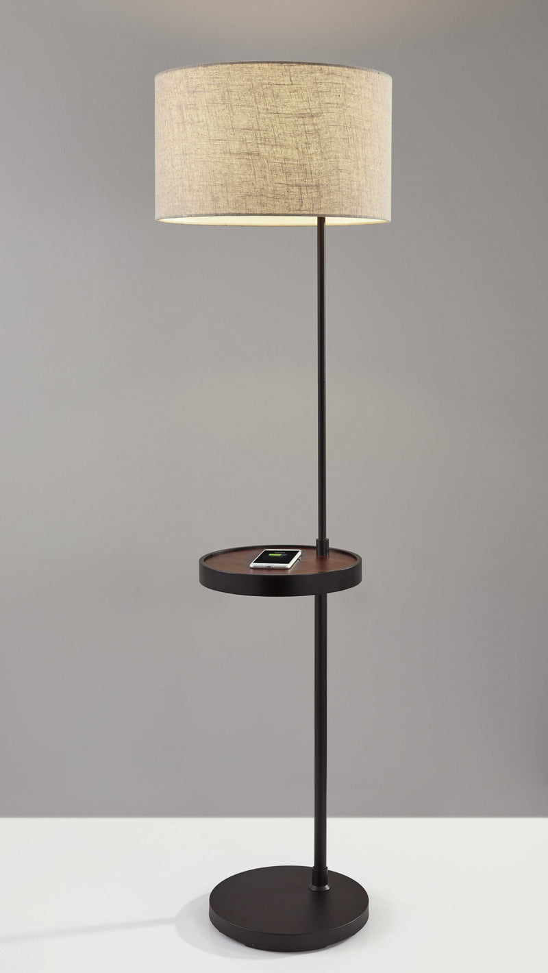 64" Beige And Black Tray Table Floor Lamp With Beige Fabric Drum Shade - Lighting
