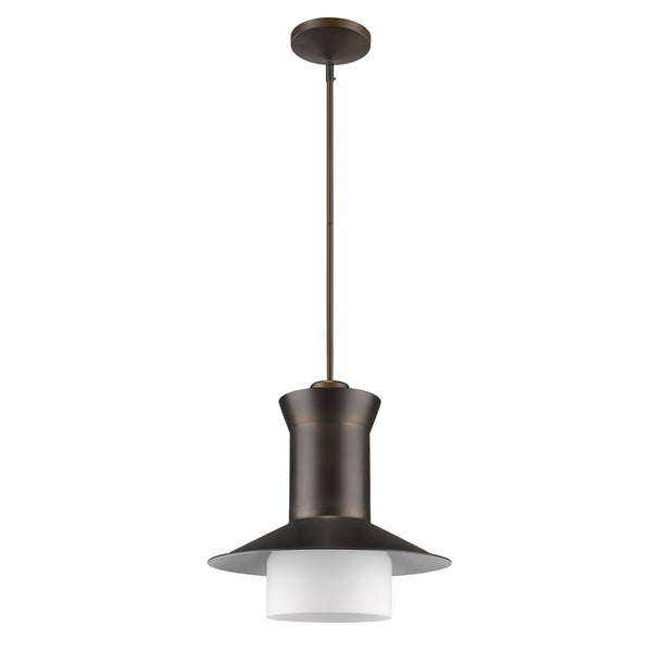 Greta 1-Light Oil-Rubbed Bronze Pendant With Gloss White Interior And Etched Glass Shade - Lighting