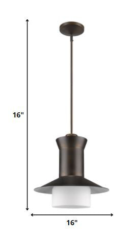 Greta 1-Light Oil-Rubbed Bronze Pendant With Gloss White Interior And Etched Glass Shade - Lighting