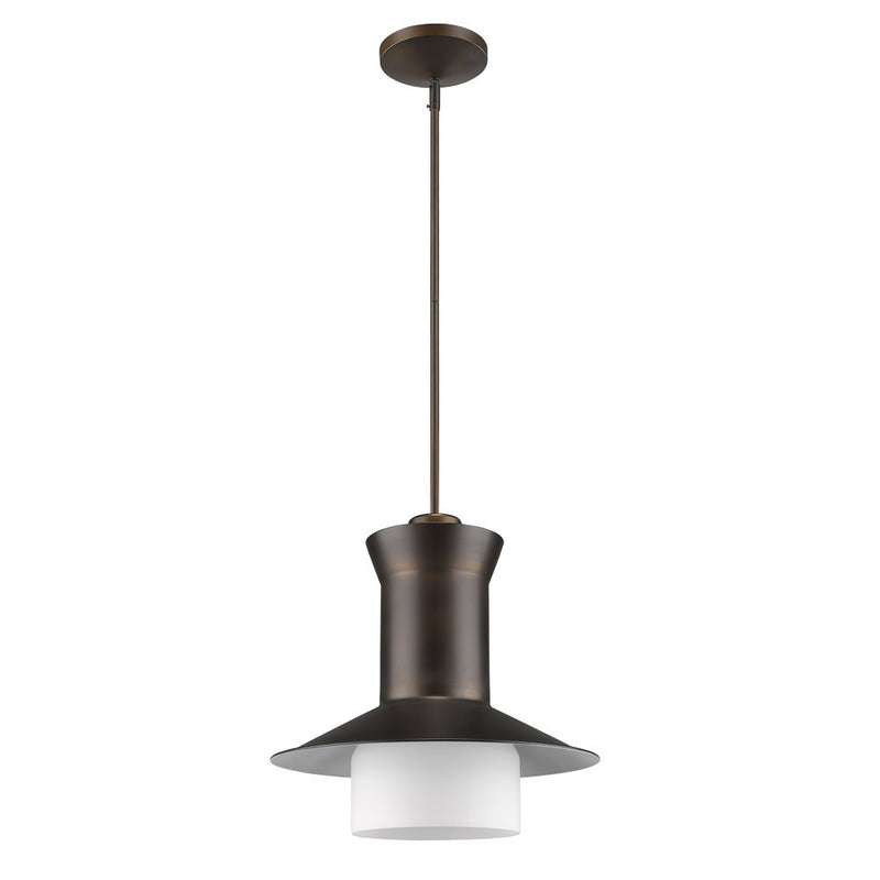 Greta 1-Light Oil-Rubbed Bronze Pendant With Gloss White Interior And Etched Glass Shade - Lighting