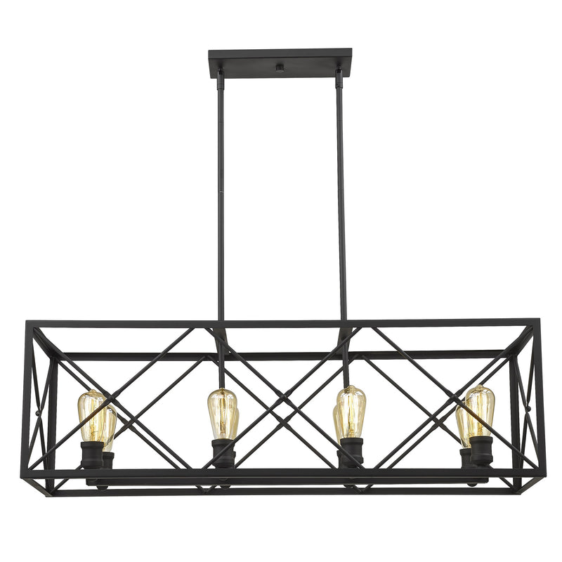 Brooklyn 8-Light Matte Black Island Pendant With Metal Framework Shade - Lighting