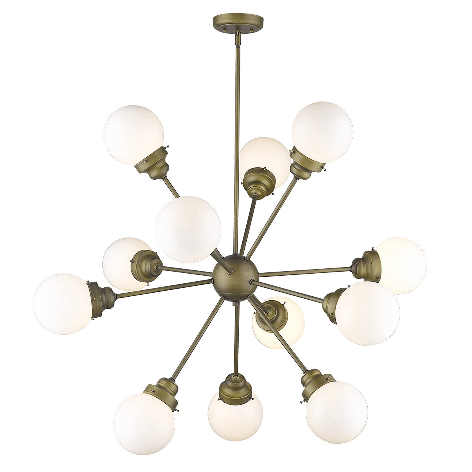 Bronze Sputnik Twelve Light Frosted Metal Dimmable Chandelier With Off White Shades Default Title
