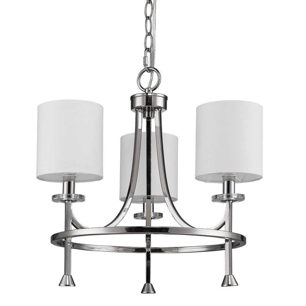 Silver Candle Style Three Light Metal Dimmable Chandelier With White Shades Default Title