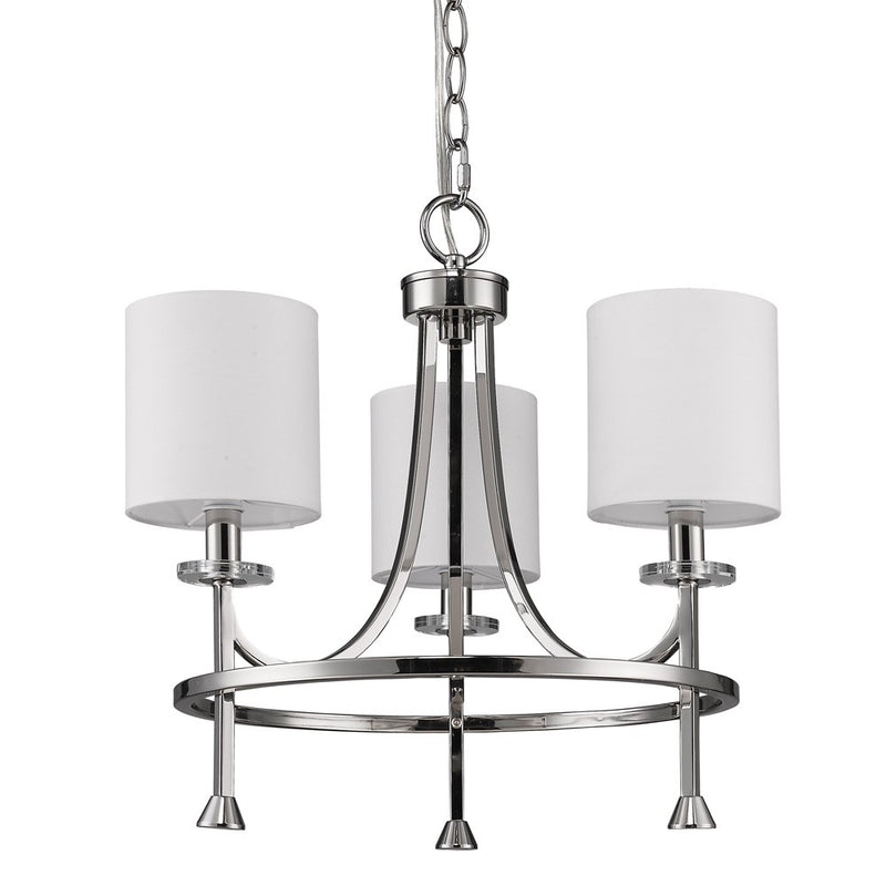 Silver Candle Style Three Light Metal Dimmable Chandelier With White Shades - Lighting