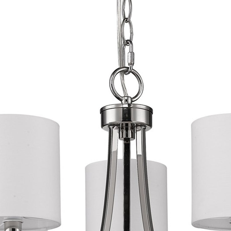 Silver Candle Style Three Light Metal Dimmable Chandelier With White Shades - Lighting