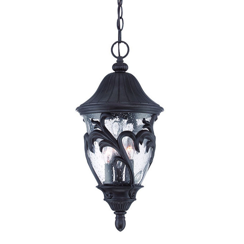 Three Light Matte Black Leaf Detail Hanging Light - Lighting