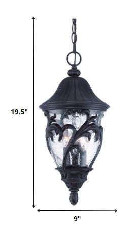 Three Light Matte Black Leaf Detail Hanging Light - Lighting