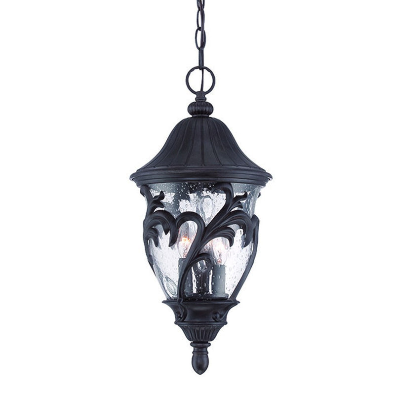 Three Light Matte Black Leaf Detail Hanging Light - Lighting