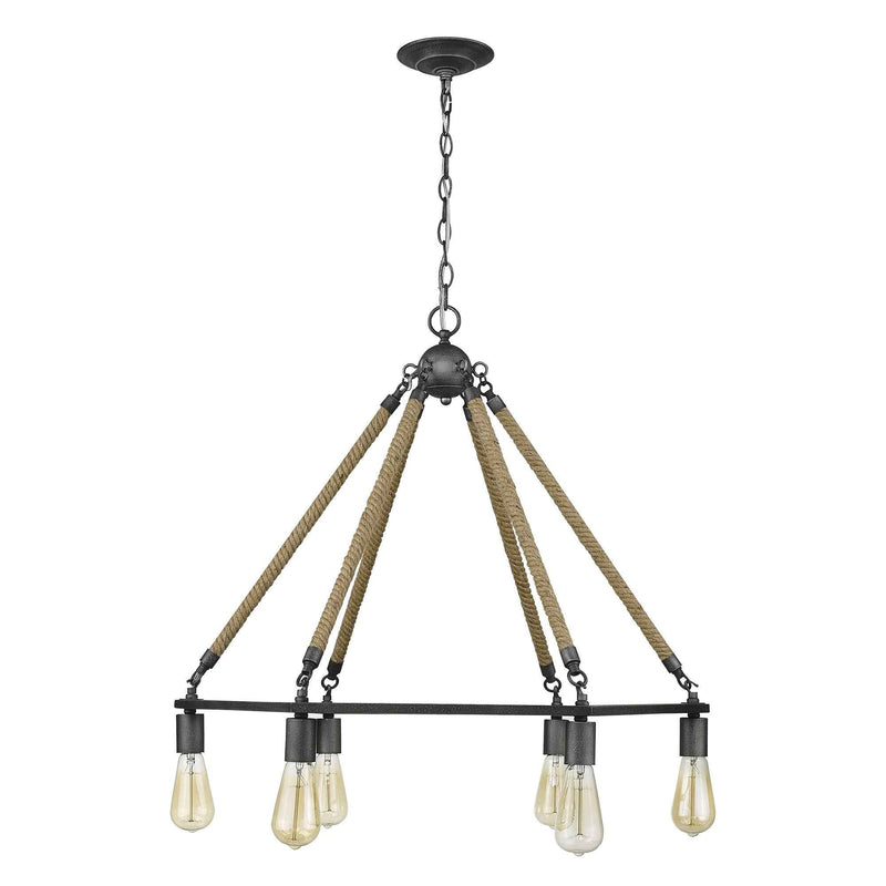 Brown and Black Six Light Metal Dimmable Chandelier