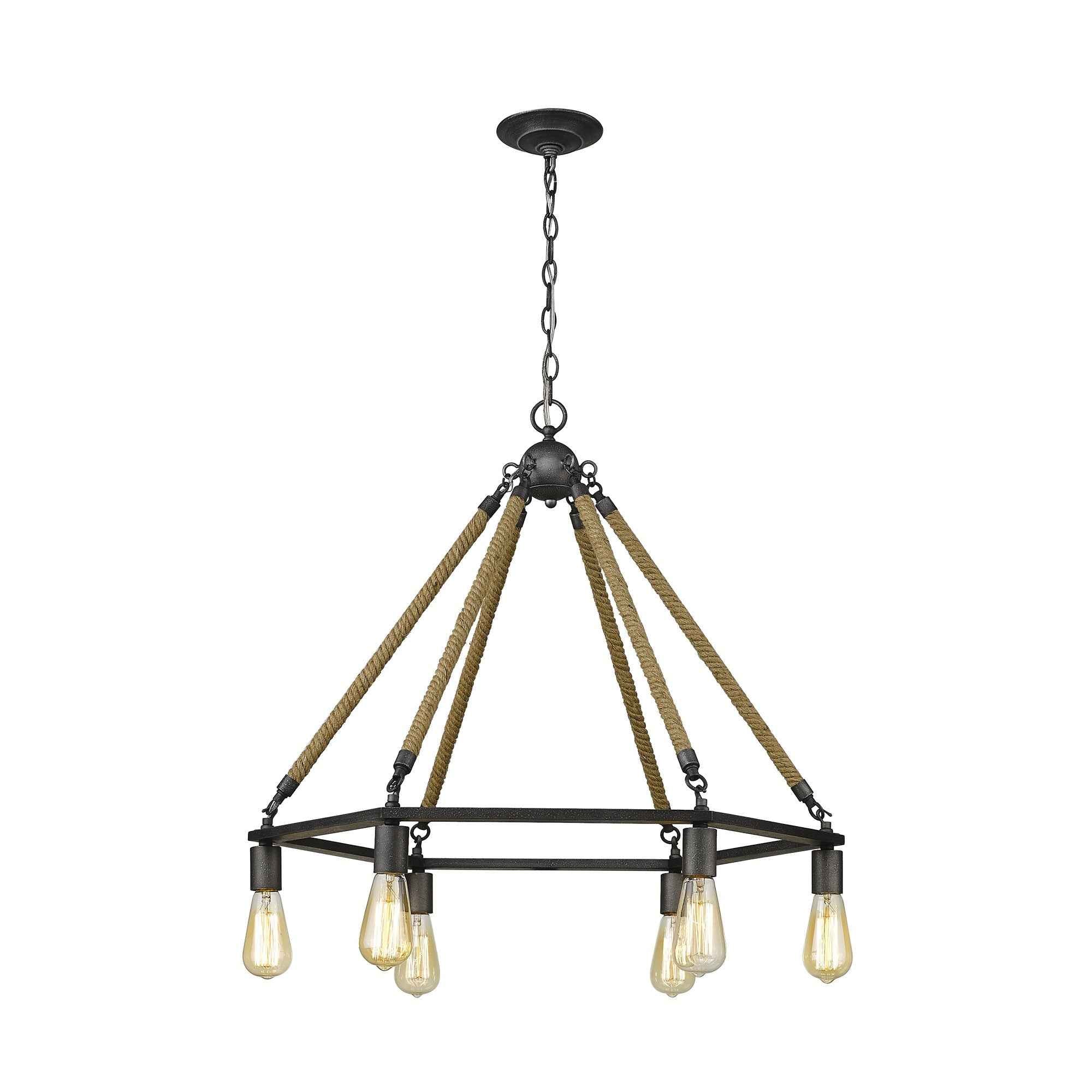 Brown and Black Six Light Metal Dimmable Chandelier