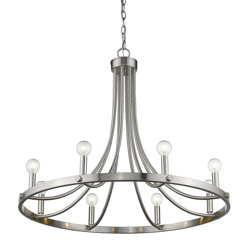 Silver Candle Style Eight Light Metal Dimmable Chandelier - Lighting