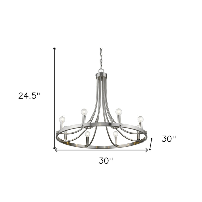 Silver Candle Style Eight Light Metal Dimmable Chandelier - Lighting