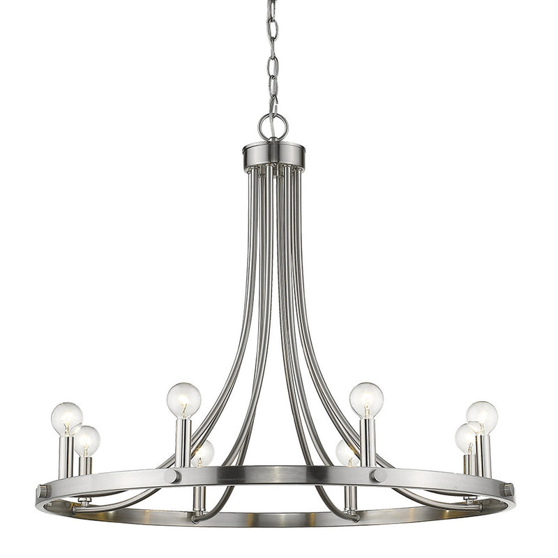 Silver Candle Style Eight Light Metal Dimmable Chandelier - Lighting