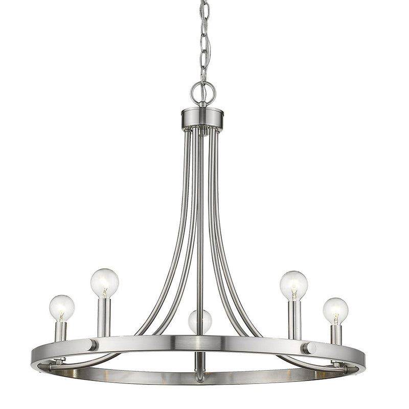 Silver Candle Style Five Light Metal Dimmable Chandelier - Lighting