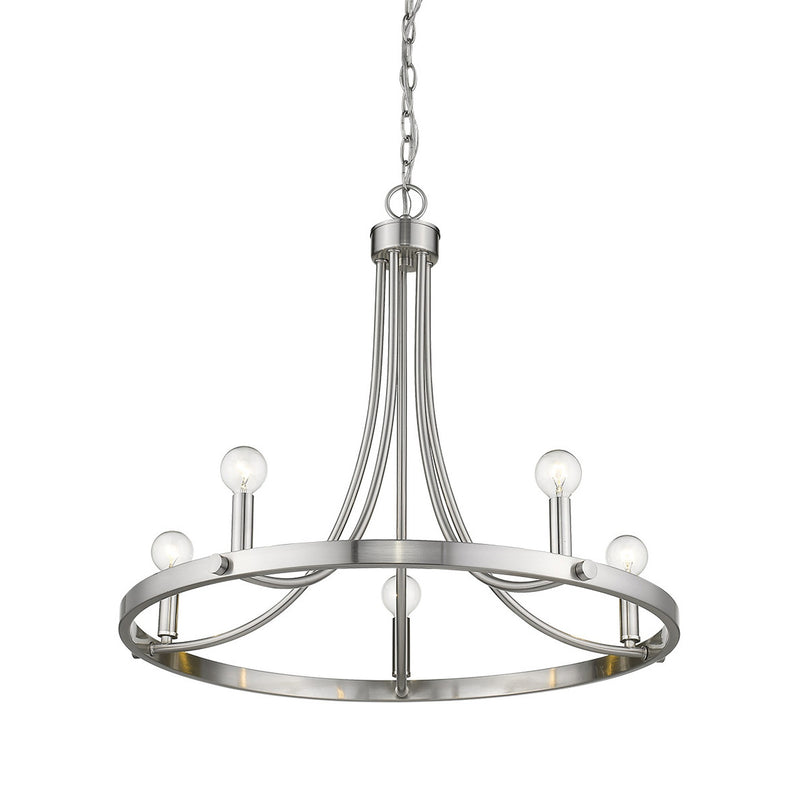 Silver Candle Style Five Light Metal Dimmable Chandelier - Lighting