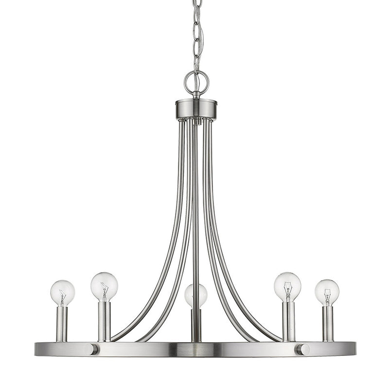 Silver Candle Style Five Light Metal Dimmable Chandelier - Lighting