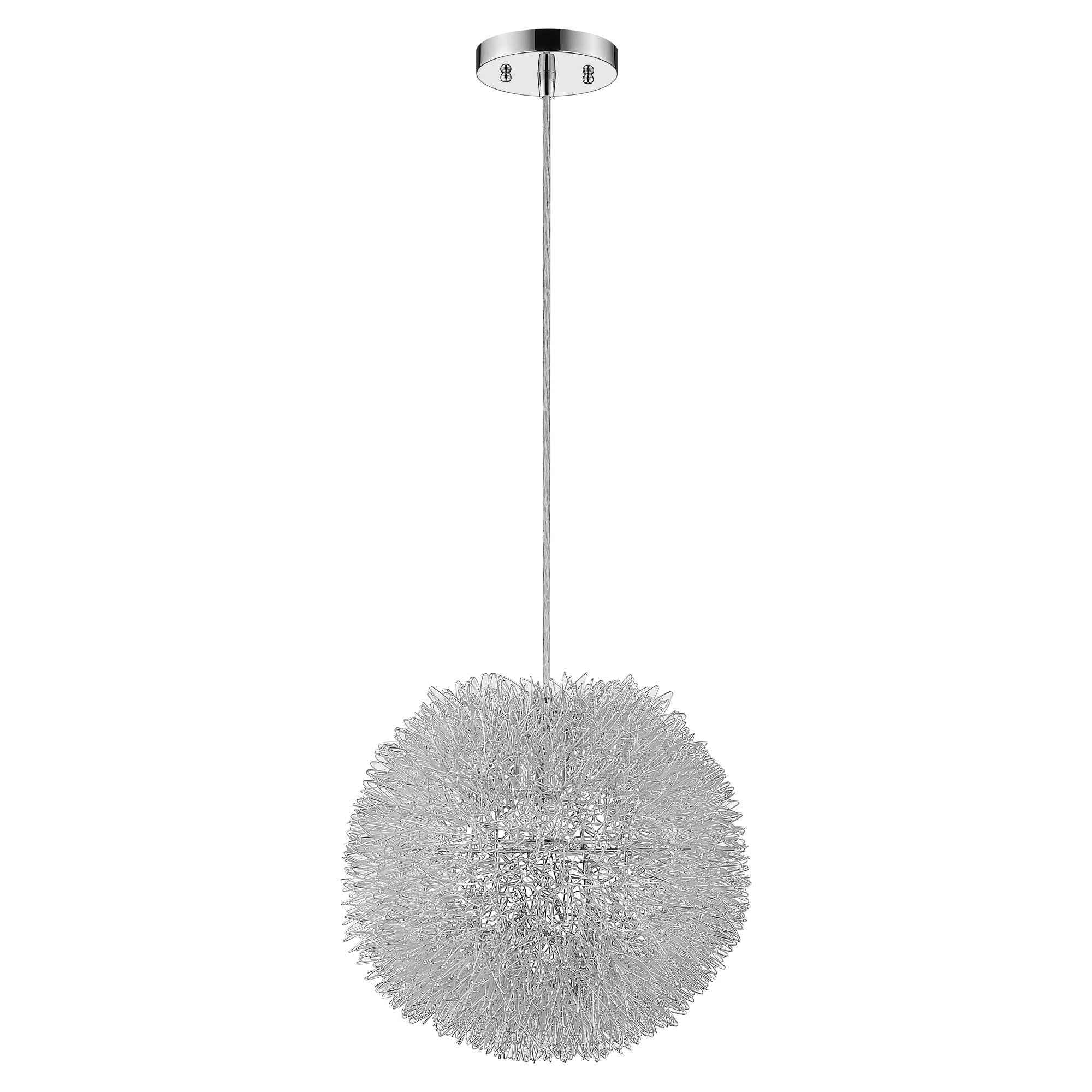 Luminary 1-Light Metallic Silver Pendant With Hand Woven Aluminum Wire Shade (15")