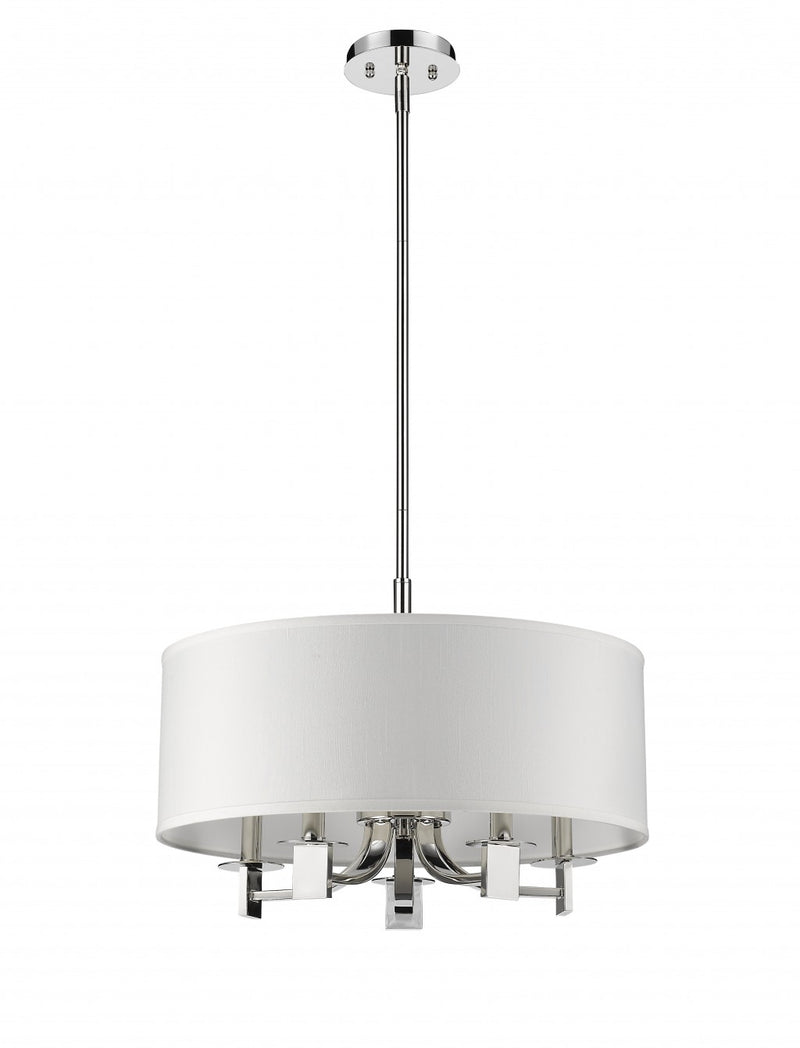 Silver Metal Five Light Dimmable Ceiling Light With White Shades - Lighting
