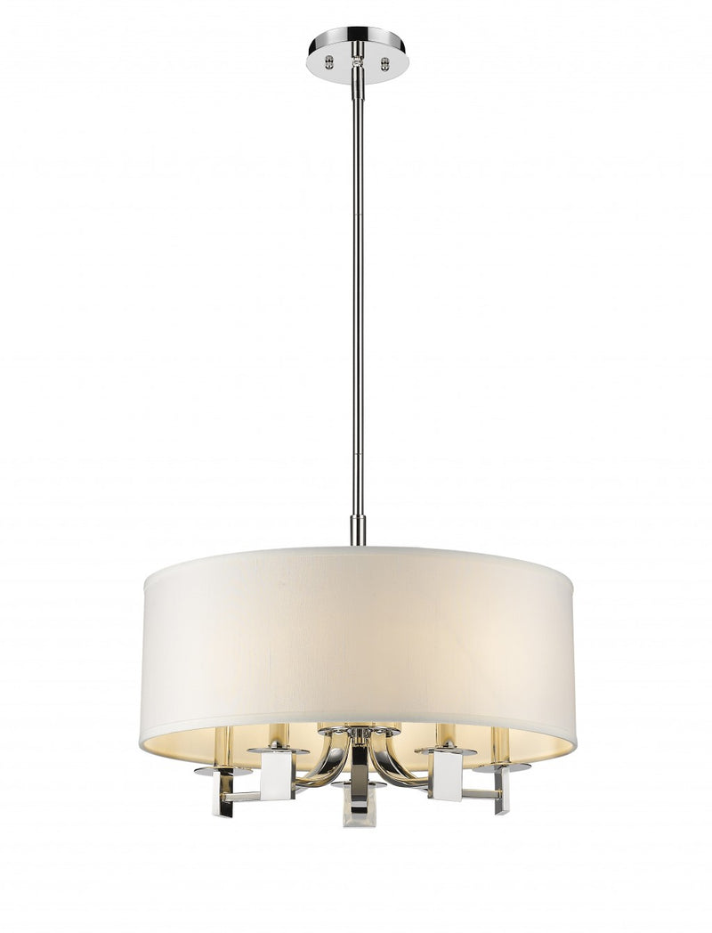Silver Metal Five Light Dimmable Ceiling Light With White Shades - Lighting