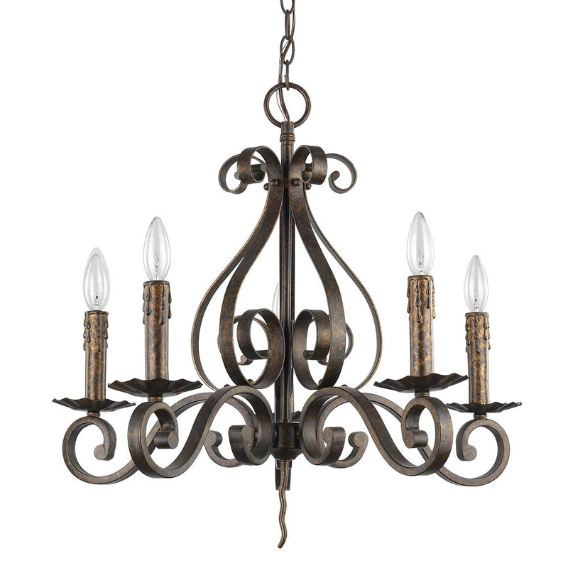 Brown Candle Style Five Light Metal Dimmable Chandelier - Lighting