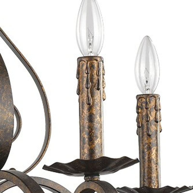 Brown Candle Style Five Light Metal Dimmable Chandelier - Lighting