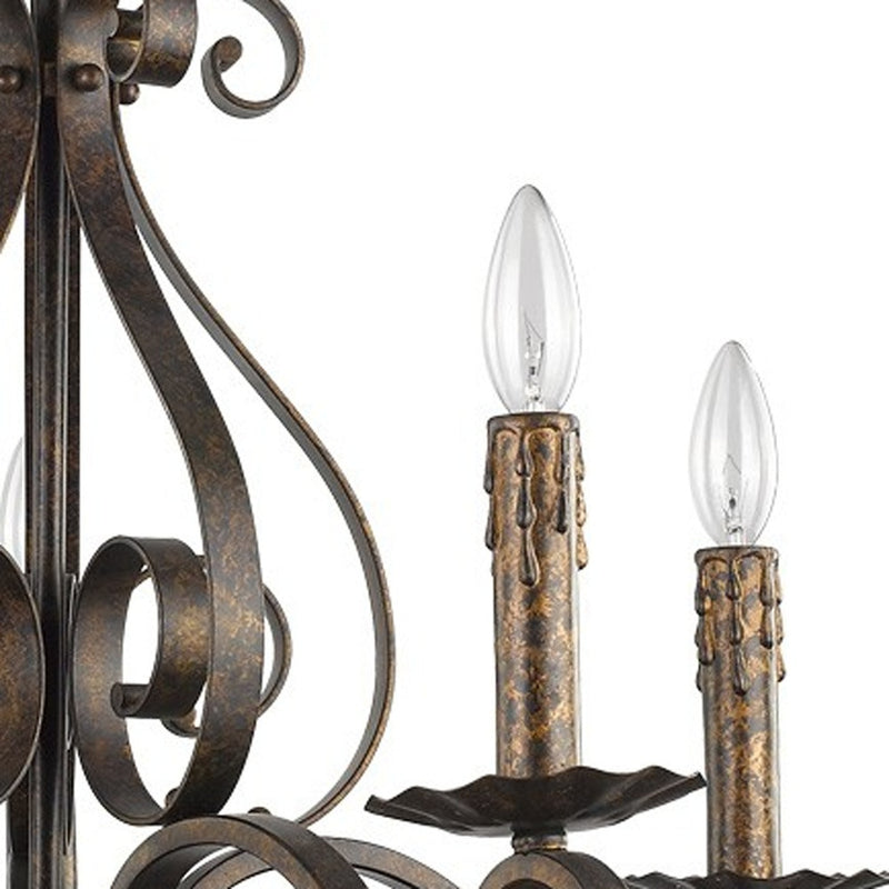 Brown Candle Style Five Light Metal Dimmable Chandelier - Lighting