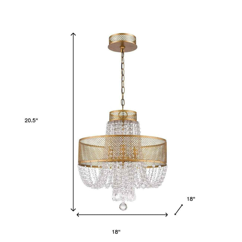 Gold Four Light Metal and Crystals Dimmable Chandelier With Shades
