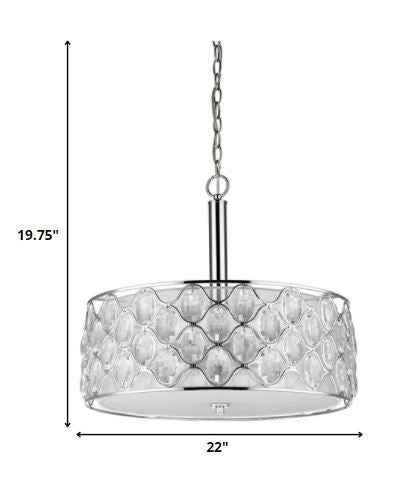 Isabella 4-Light Polished Nickel Drum Pendant With Crystal Accents