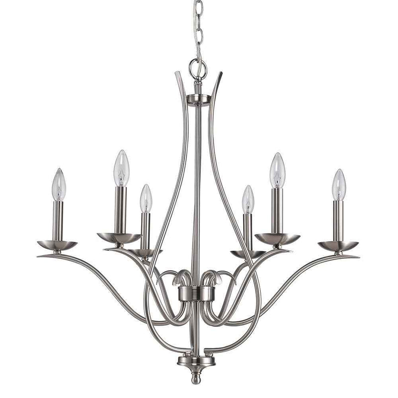 Nickel Candle Style Six Light Metal Dimmable Chandelier