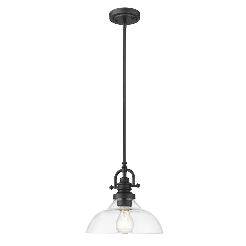 Matte Black Hanging Light with Glass Dome Shade - Lighting