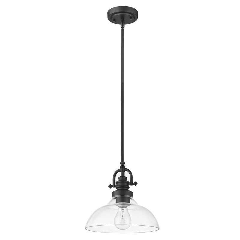 Matte Black Hanging Light with Glass Dome Shade - Lighting