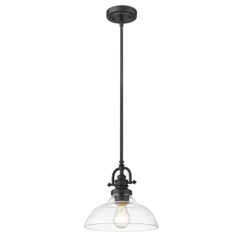Matte Black Hanging Light with Glass Dome Shade - Lighting