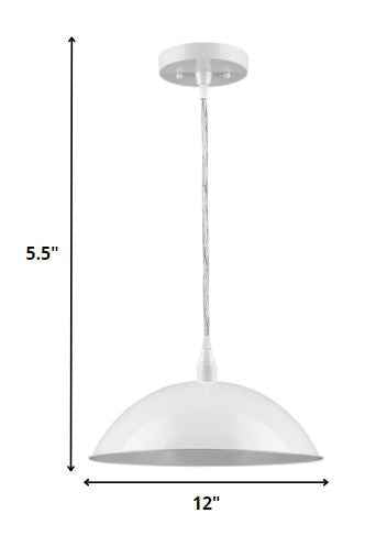 White Metal Hanging Light with Dome Shade