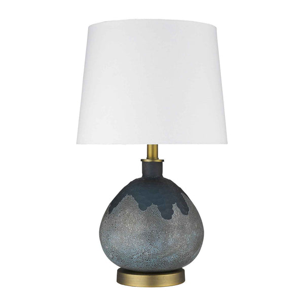 22" Teal Blue Concrete Gourd Table Lamp With Cream Empire Shade Default Title