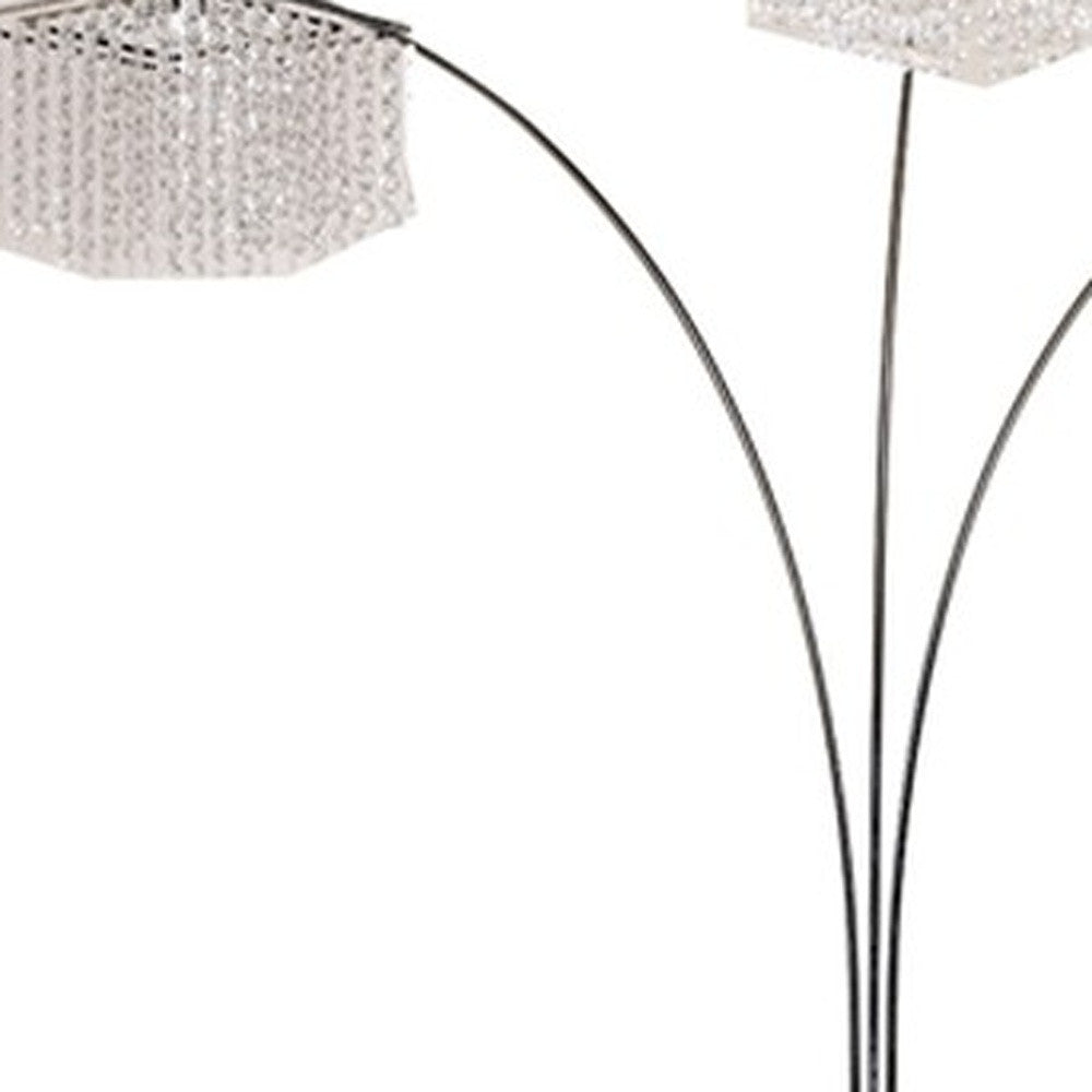 84" Silver Metal Three Light Arched Floor Lamp With Clear Crystal Square Shade - Lighting