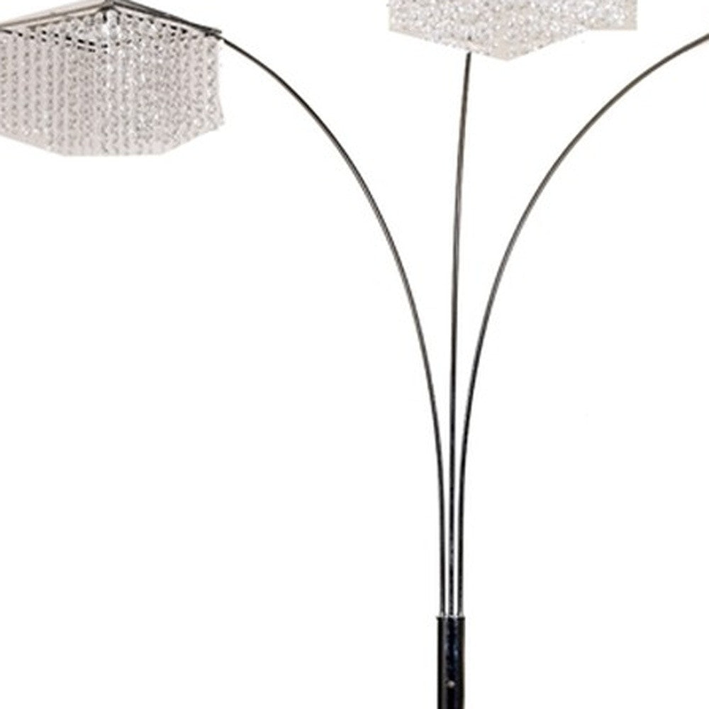 84" Silver Metal Three Light Arched Floor Lamp With Clear Crystal Square Shade - Lighting
