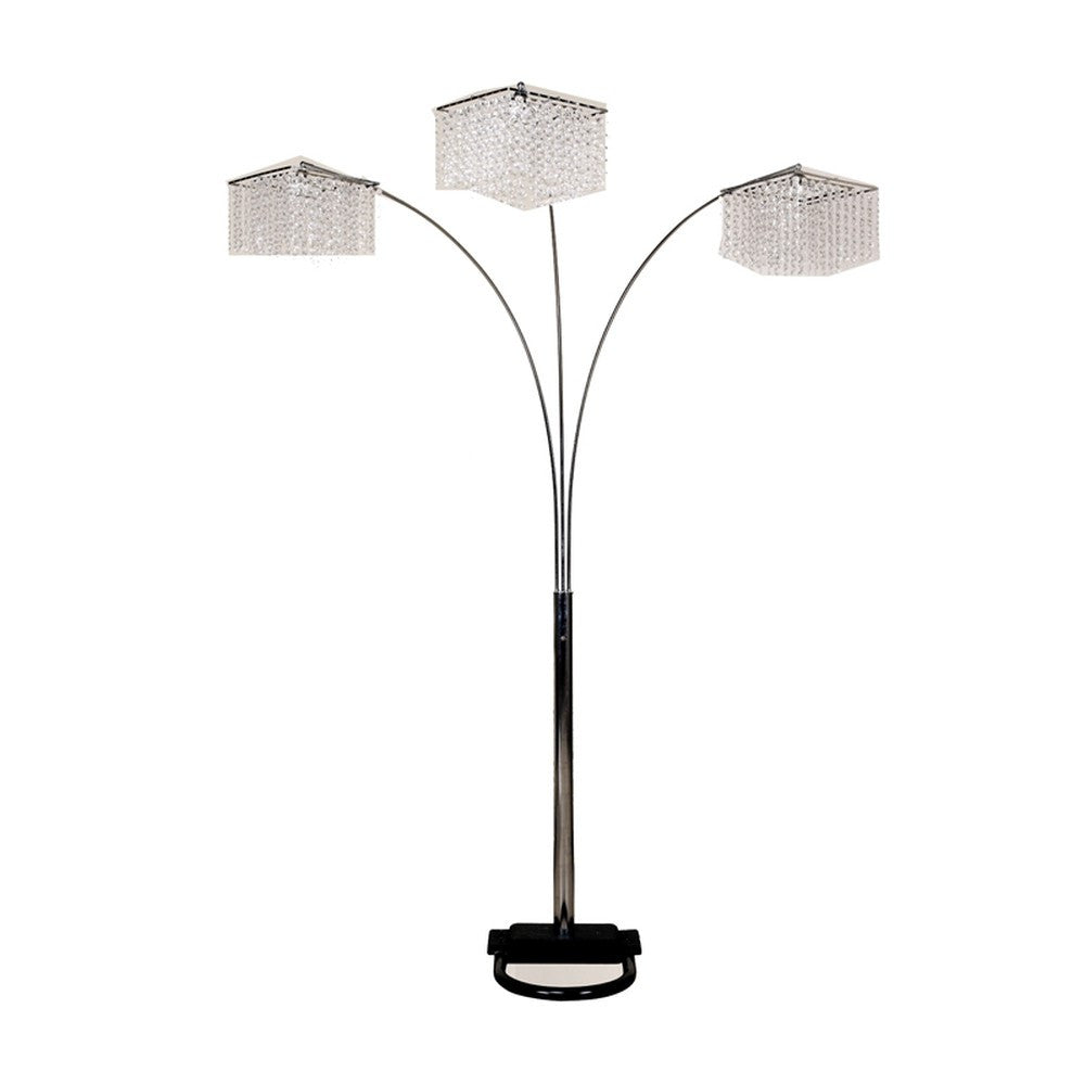 84" Silver Metal Three Light Arched Floor Lamp With Clear Crystal Square Shade - Lighting