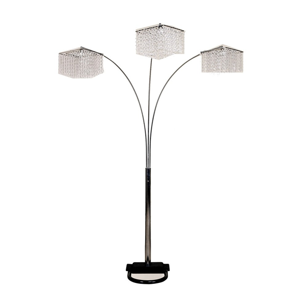 84" Silver Metal Three Light Arched Floor Lamp With Clear Crystal Square Shade - Lighting