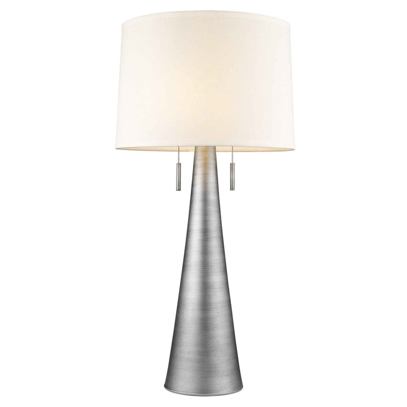 34" Silver Metal Two Light Table Lamp With White Empire Shade