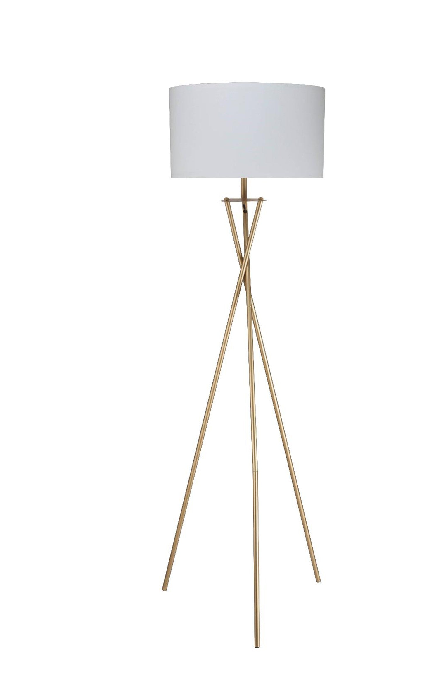 65" Gold And White Tripod Floor Lamp With White Fabric Drum Shade - Lighting