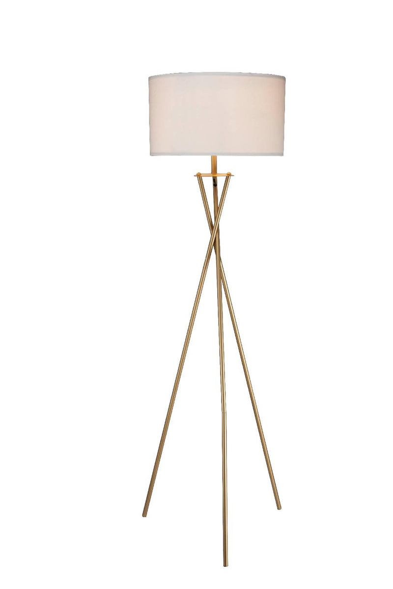65" Gold And White Tripod Floor Lamp With White Fabric Drum Shade - Lighting