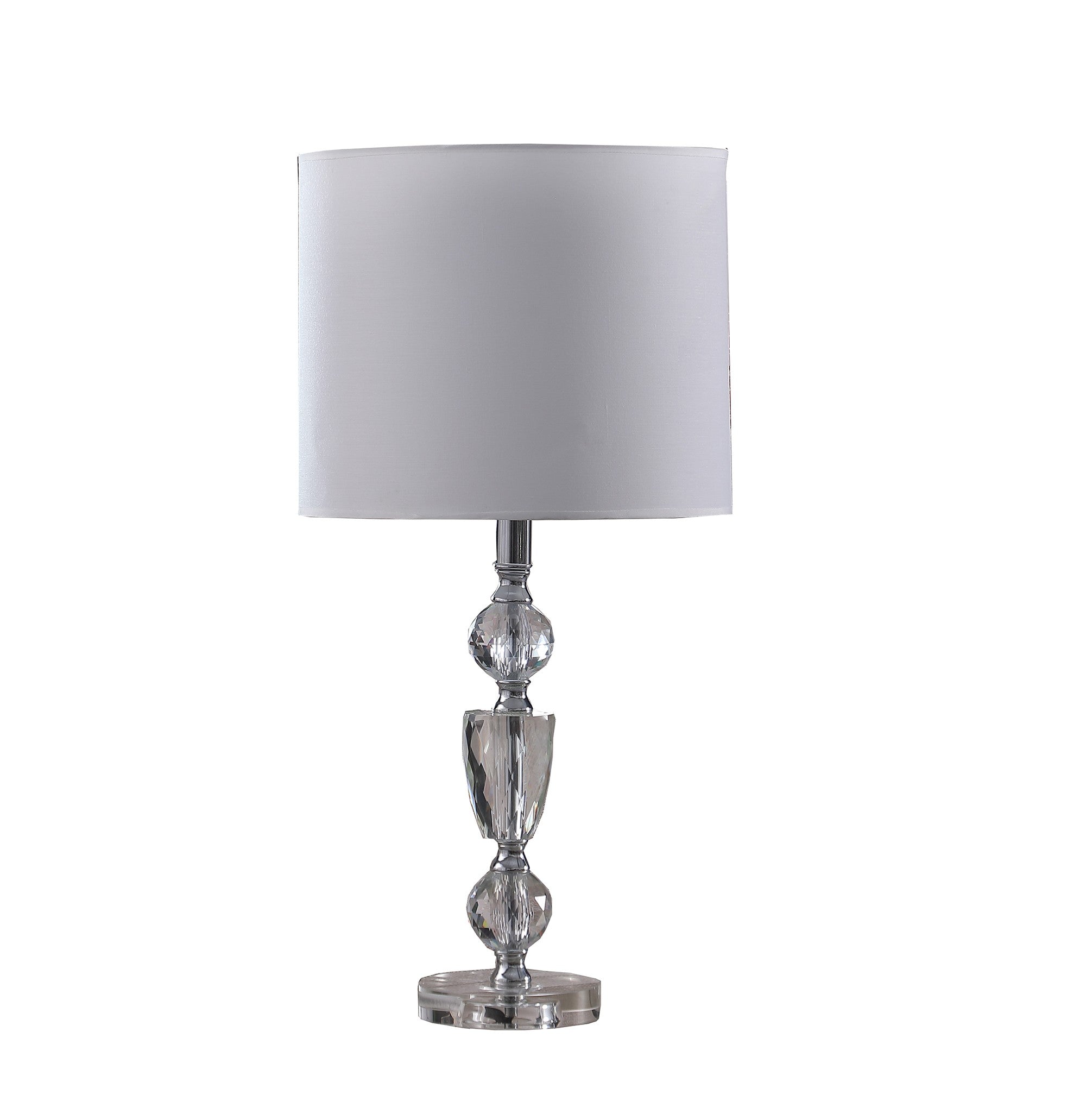 24" Clear And Silver Faux Crystal And Metal Table Lamp With White Drum Shade - Lighting